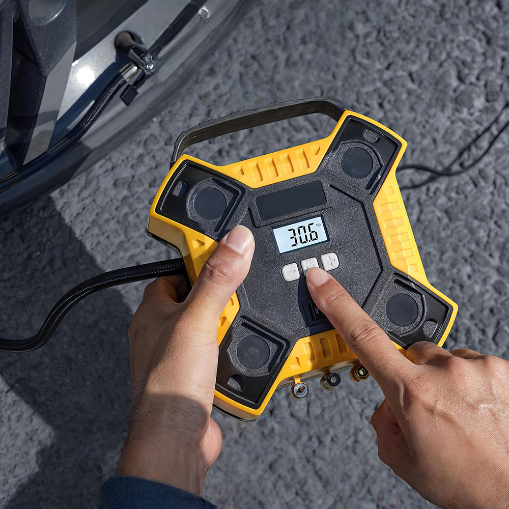 Portable 12V Air Compressor Tire Inflator with LED and LCD Display